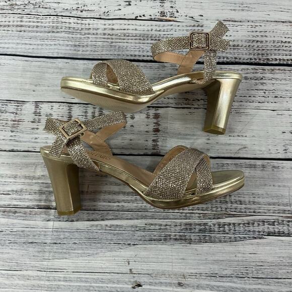 Dream Pairs Heels Pumps Shoes sz 7.5 Gold Sparkles Wedding Cocktail Evening - Picture 7 of 11